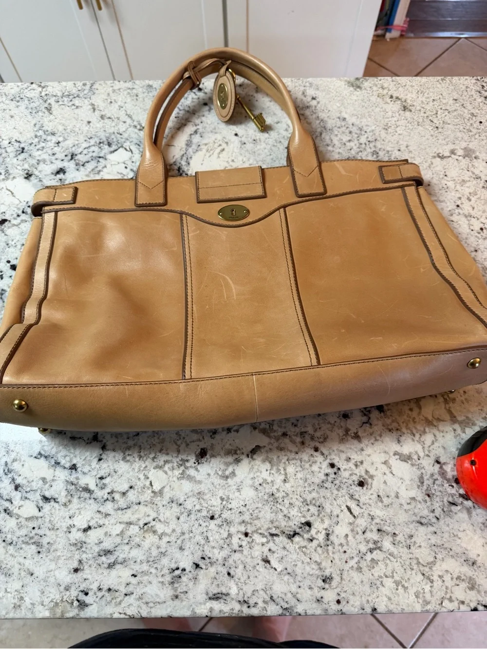 Fossil Leather Laptop Tote in Tan
